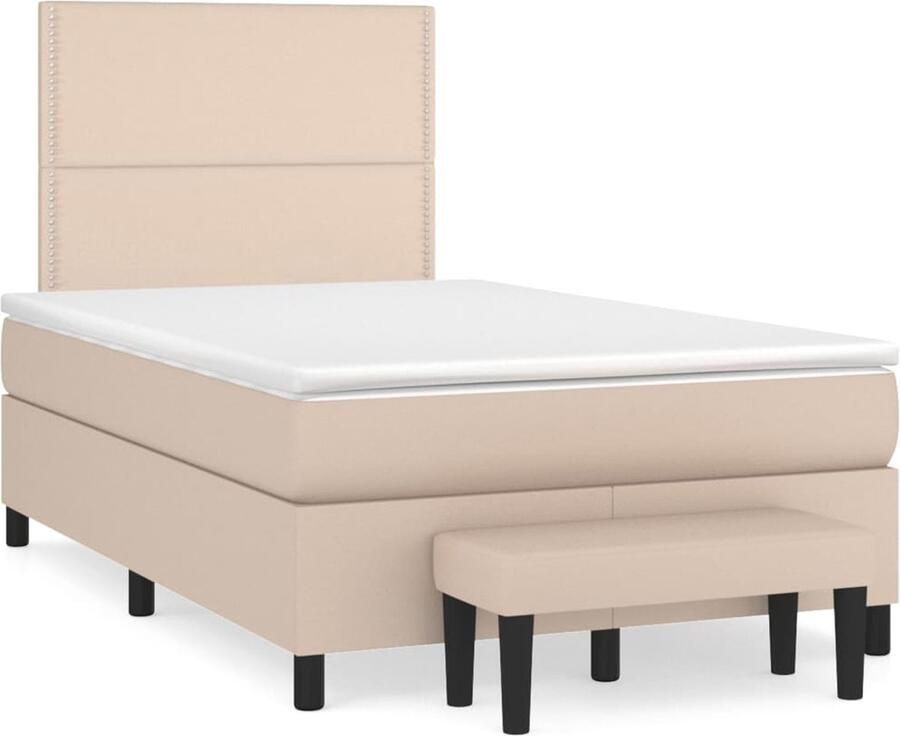 VidaXL Boxspring met matras kunstleer cappuccinokleurig 120x200 cm - Foto 4
