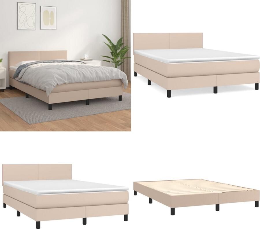 VidaXL Boxspring met matras kunstleer cappuccinokleurig 140x190 cm Boxspring Boxsprings Bed Slaapmeubel