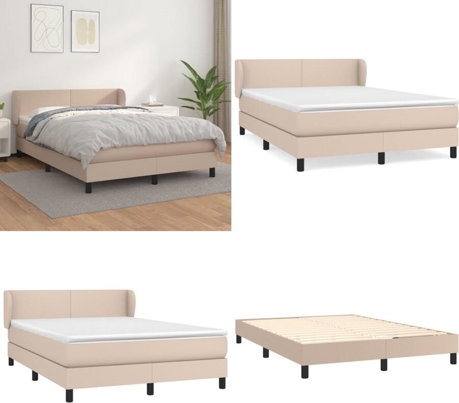VidaXL Boxspring met matras kunstleer cappuccinokleurig 140x190 cm Boxspring Boxsprings Bed Slaapmeubel