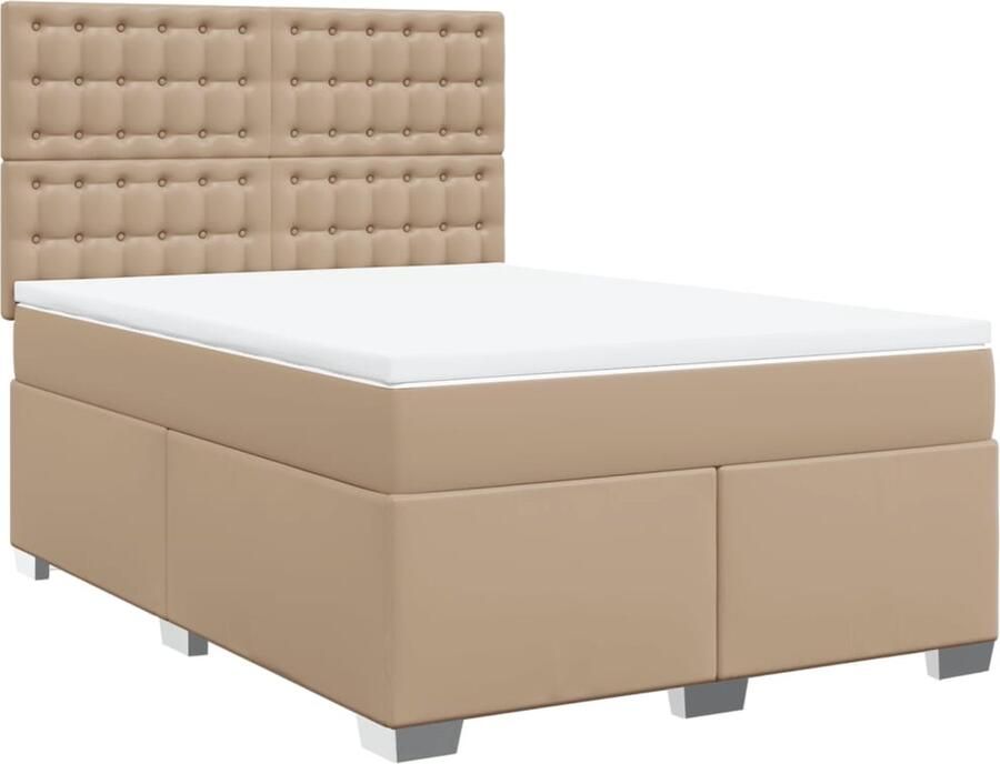 VidaXL Boxspring met matras kunstleer cappuccinokleurig 140x200 cm