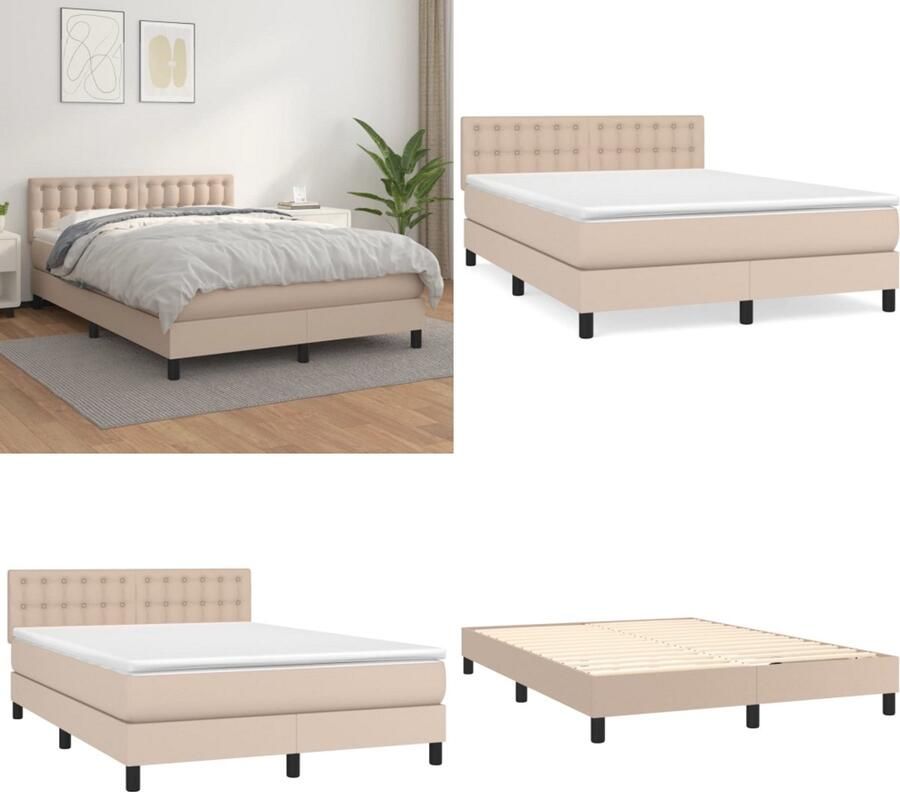 VidaXL Boxspring met matras kunstleer cappuccinokleurig 140x200 cm Boxspring Boxsprings Bed Slaapmeubel