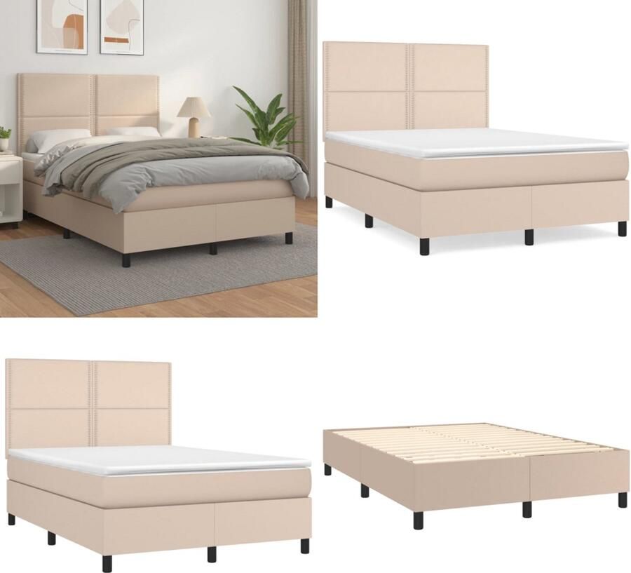VidaXL Boxspring met matras kunstleer cappuccinokleurig 140x200 cm Boxspring Boxsprings Bed Slaapmeubel