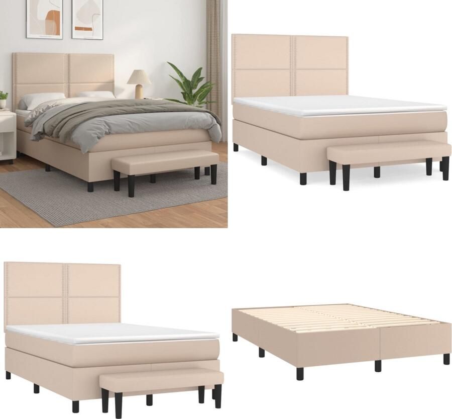 VidaXL Boxspring met matras kunstleer cappuccinokleurig 140x200 cm Boxspring Boxsprings Pocketveringbed Bed