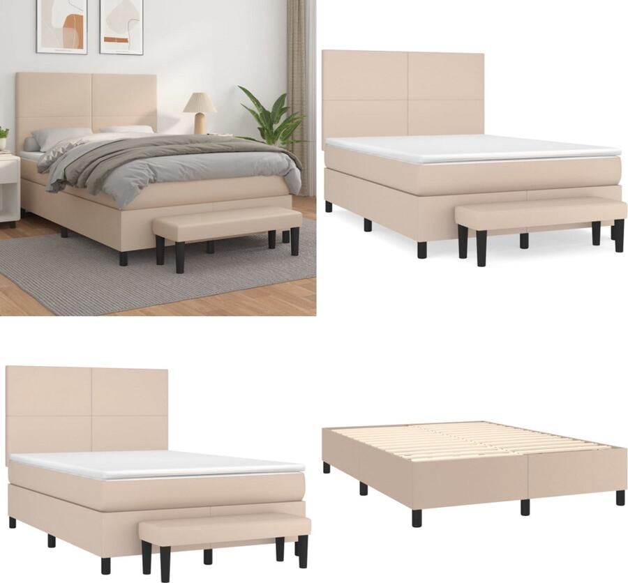 VidaXL Boxspring met matras kunstleer cappuccinokleurig 140x200 cm Boxspring Boxsprings Pocketveringbed Bed