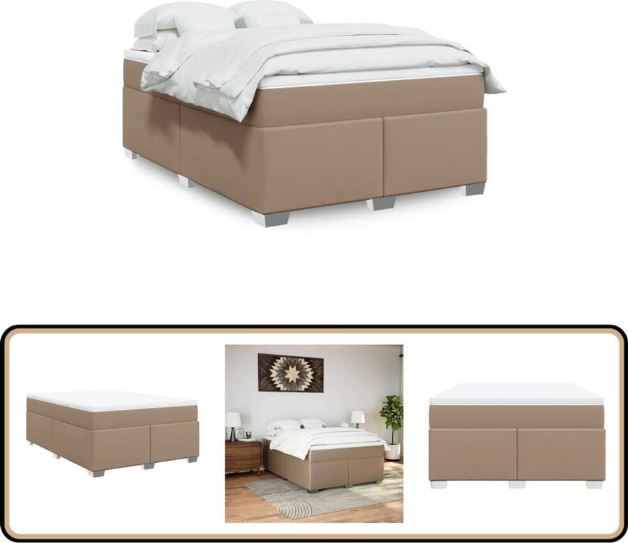 VidaXL Boxspring met matras kunstleer cappuccinokleurig 140x200 cm