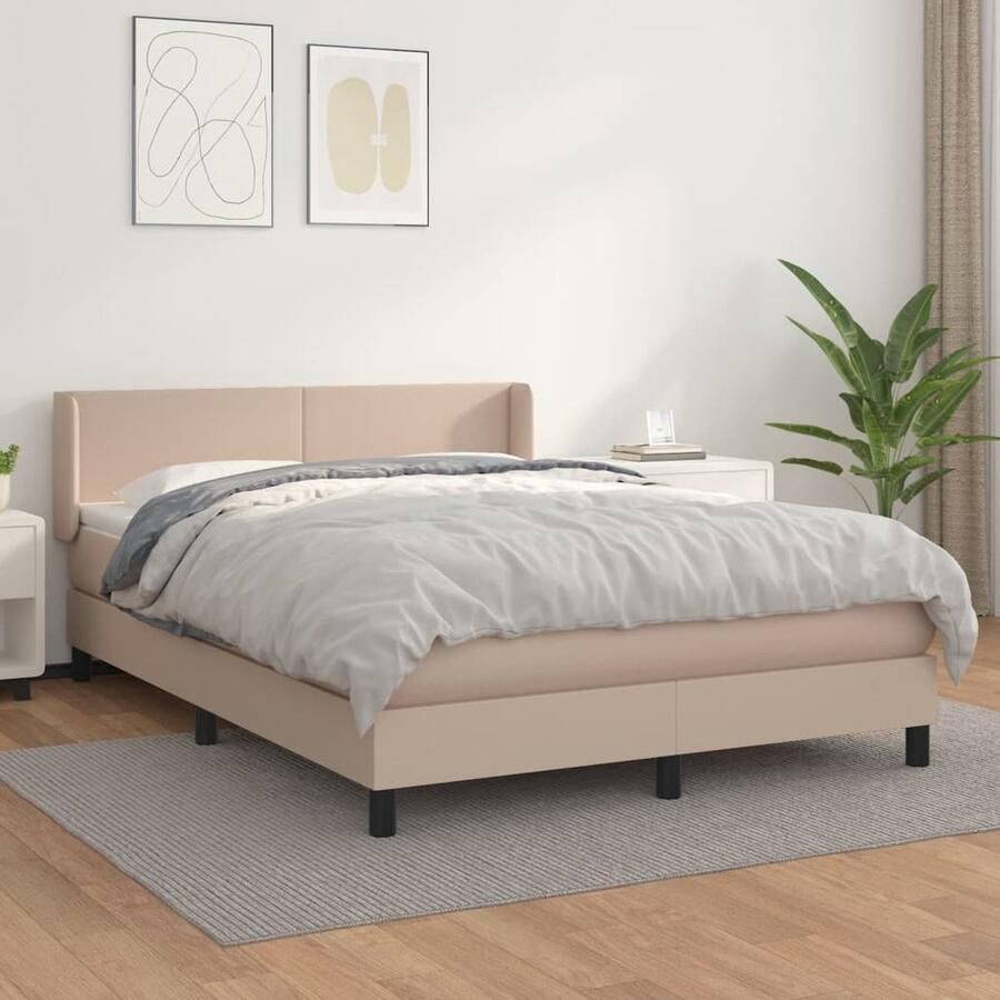 VidaXL Boxspring Kunstleer Cappuccino 140x190 cm Boxspringbed Kunstleder Bed Frame Boxspring Slaapkamer Meubels Tweepersoons Bed Bruine Bed Groot Bed Kapstok - Foto 2