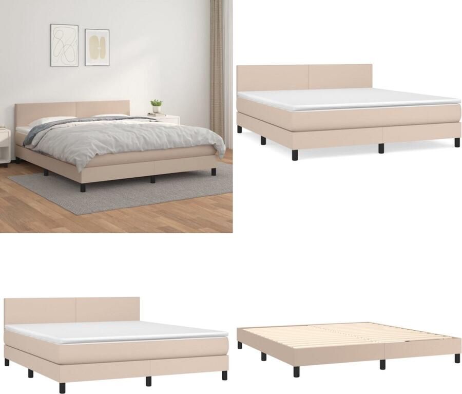 VidaXL Boxspring met matras kunstleer cappuccinokleurig 160x200 cm Boxspring Boxsprings Bed Slaapmeubel