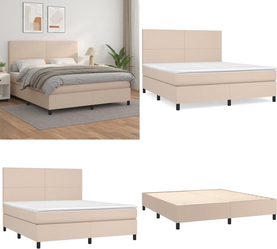 VidaXL Boxspring met matras kunstleer cappuccinokleurig 160x200 cm Boxspring Boxsprings Bed Slaapmeubel