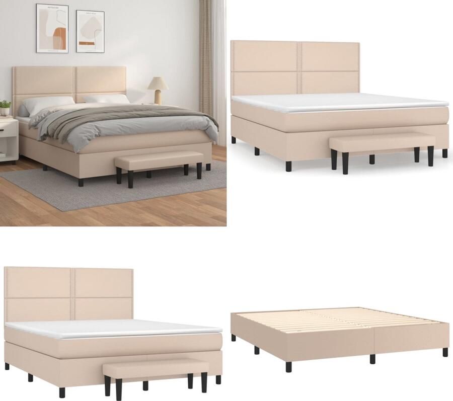 VidaXL Boxspring met matras kunstleer cappuccinokleurig 160x200 cm Boxspring Boxsprings Pocketveringbed Bed