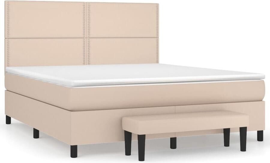 VidaXL Boxspring met matras kunstleer cappuccinokleurig 160x200 cm - Foto 3