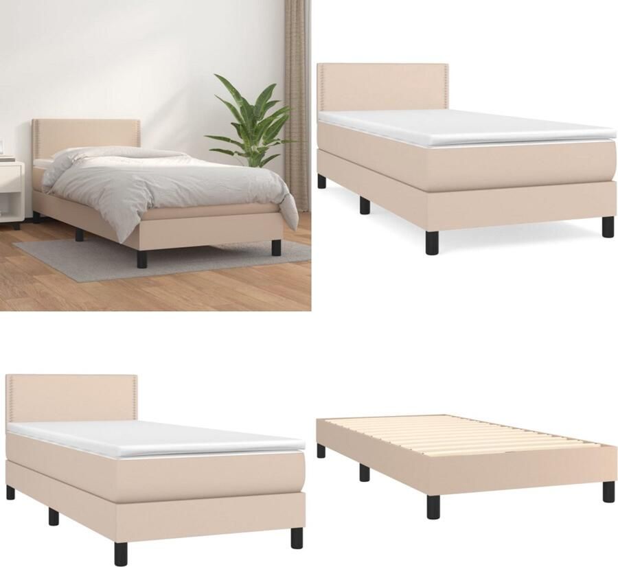 VidaXL Boxspring met matras kunstleer cappuccinokleurig 80x200 cm Boxspring Boxsprings Bed Slaapmeubel