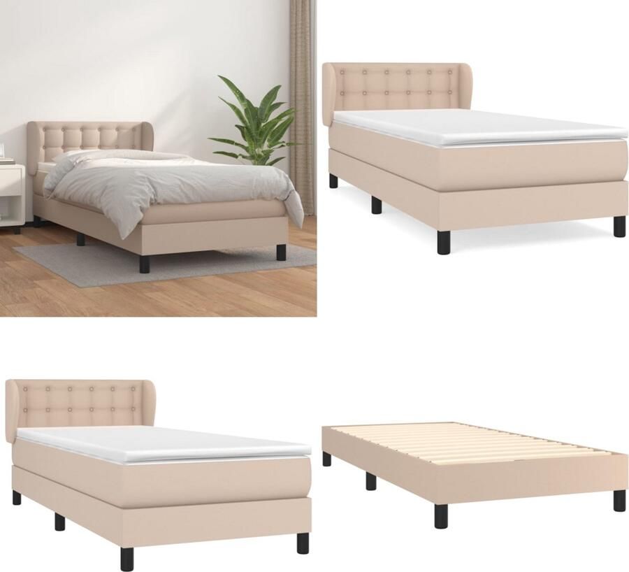 VidaXL Boxspring met matras kunstleer cappuccinokleurig 80x200 cm Boxspring Boxsprings Bed Slaapmeubel
