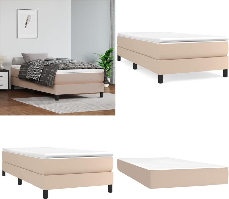 VidaXL -Boxspring-met-matras-kunstleer-cappuccinokleurig-100x200-cm - Foto 2