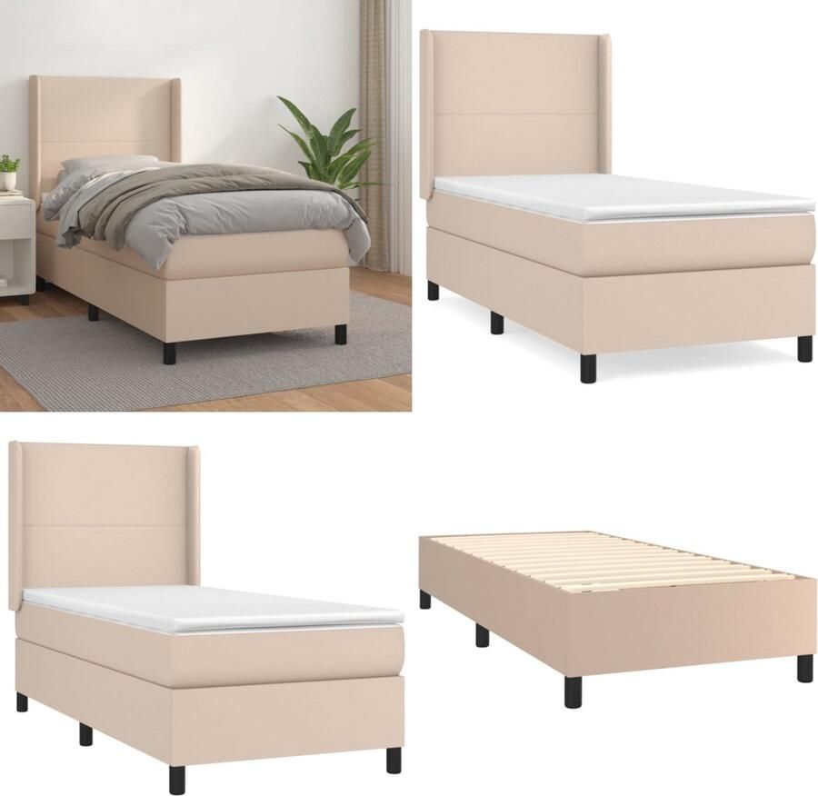 VidaXL Boxspring met matras kunstleer cappuccinokleurig 80x200 cm Boxspring Boxsprings Bed Slaapmeubel