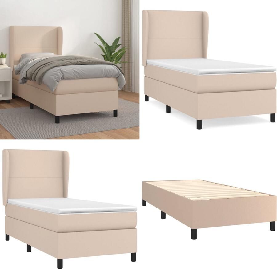 VidaXL Boxspring met matras kunstleer cappuccinokleurig 80x200 cm Boxspring Boxsprings Bed Slaapmeubel