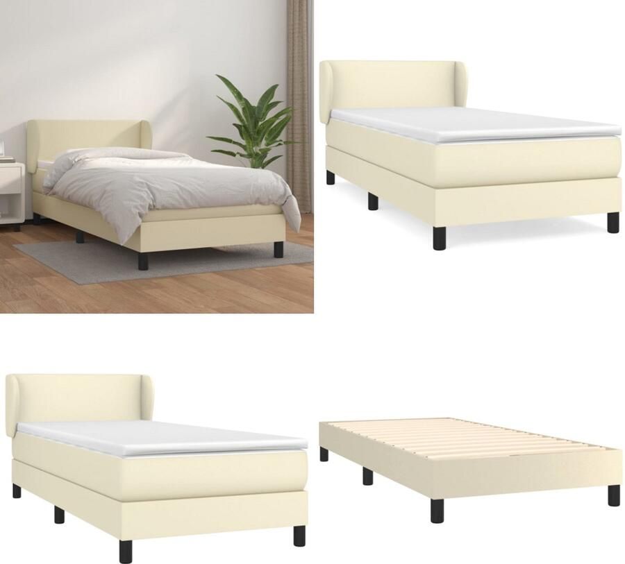VidaXL Boxspring met matras kunstleer crèmekleurig 100x200 cm Boxspring Boxsprings Bed Slaapmeubel - Foto 2