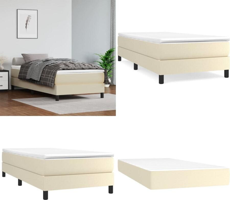 VidaXL Boxspring met matras kunstleer crèmekleurig 100x200 cm Boxspring Boxsprings Bed Slaapmeubel