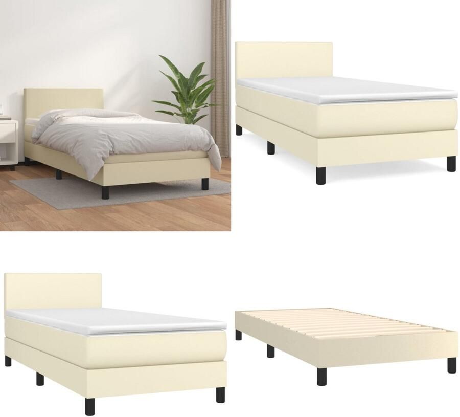 VidaXL Boxspring met matras kunstleer crèmekleurig 100x200 cm Boxspring Boxsprings Bed Slaapmeubel