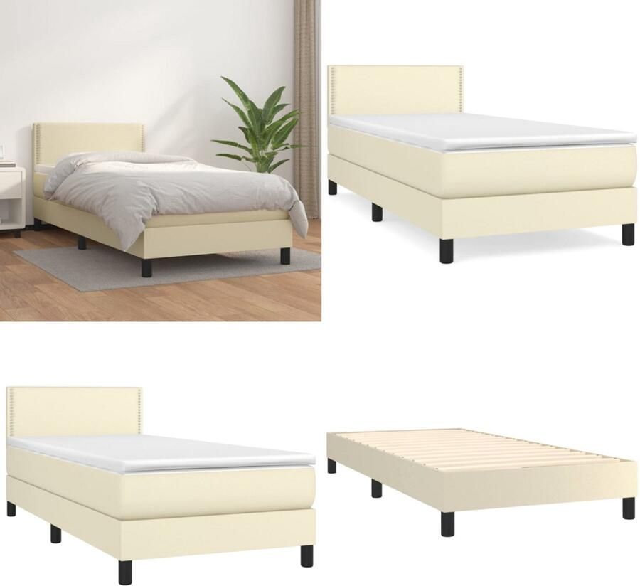 VidaXL Boxspring met matras kunstleer crèmekleurig 100x200 cm Boxspring Boxsprings Bed Slaapmeubel