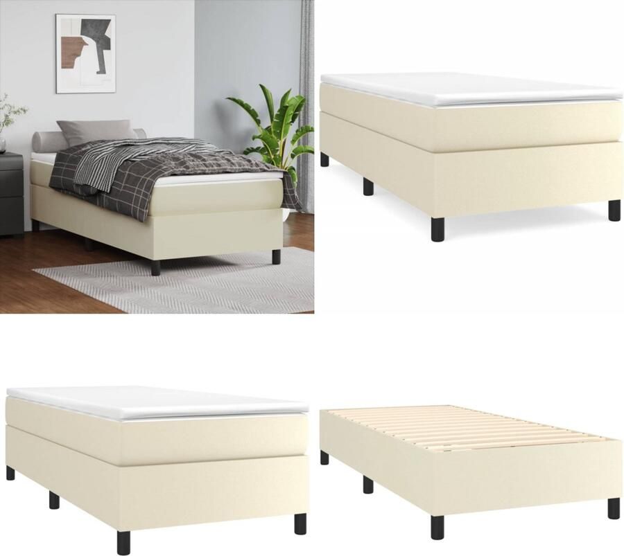 VidaXL Boxspring met matras kunstleer crèmekleurig 100x200 cm Boxspring Boxsprings Bed Slaapmeubel