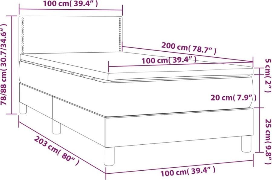 VidaXL -Boxspring-met-matras-kunstleer-crèmekleurig-100x200-cm