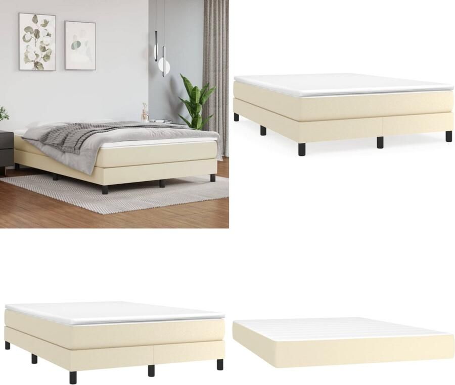 VidaXL Boxspring met matras kunstleer crèmekleurig 140x200 cm Boxspring Boxsprings Bed Slaapmeubel