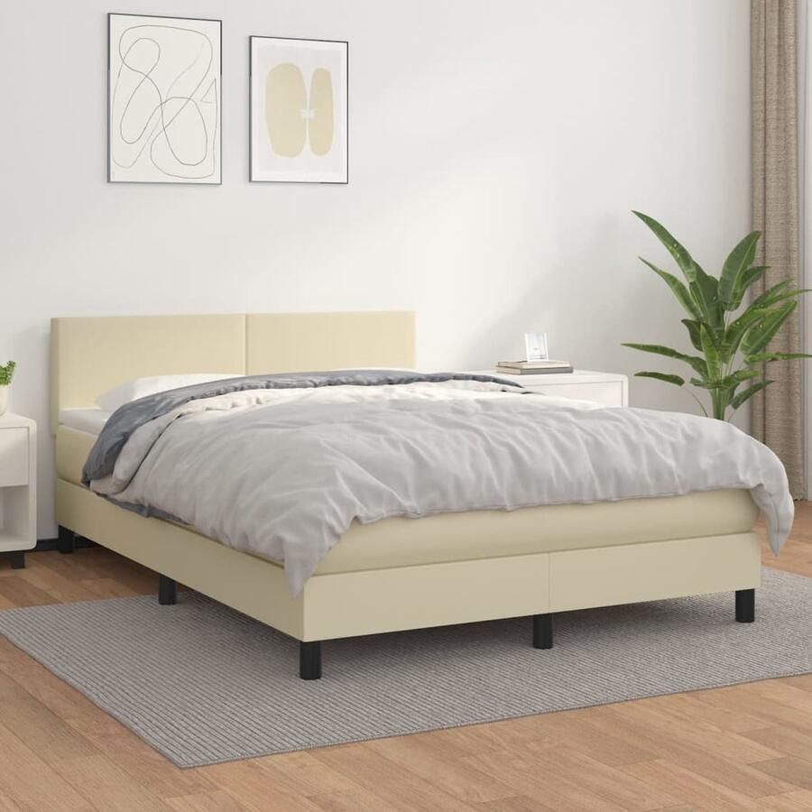 VidaXL -Boxspring-met-matras-kunstleer-crèmekleurig-140x190-cm