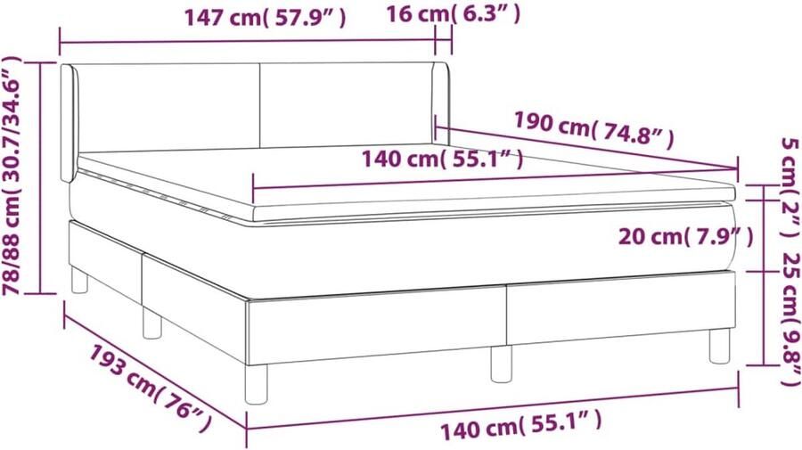 VidaXL Boxspring Stof Donkerbruin 140x190 cm Boxspringbed Pocketveer Matras Verstelbare Hoofdbord Medium Hard Bruine Kleur