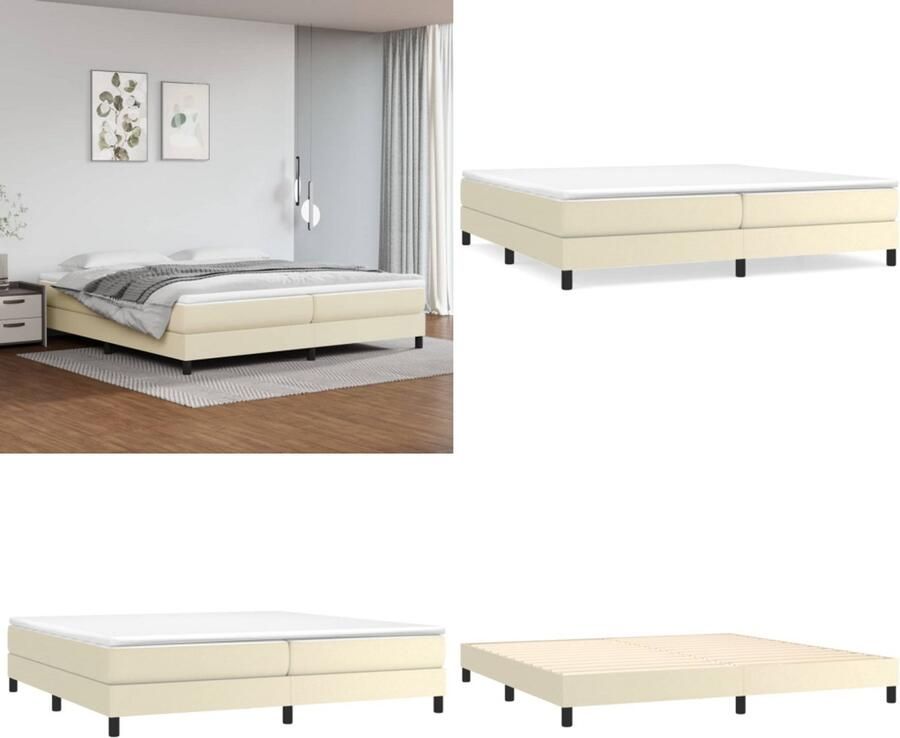 VidaXL Boxspring met matras kunstleer crèmekleurig 200x200 cm Boxspring Boxsprings Bed Slaapmeubel