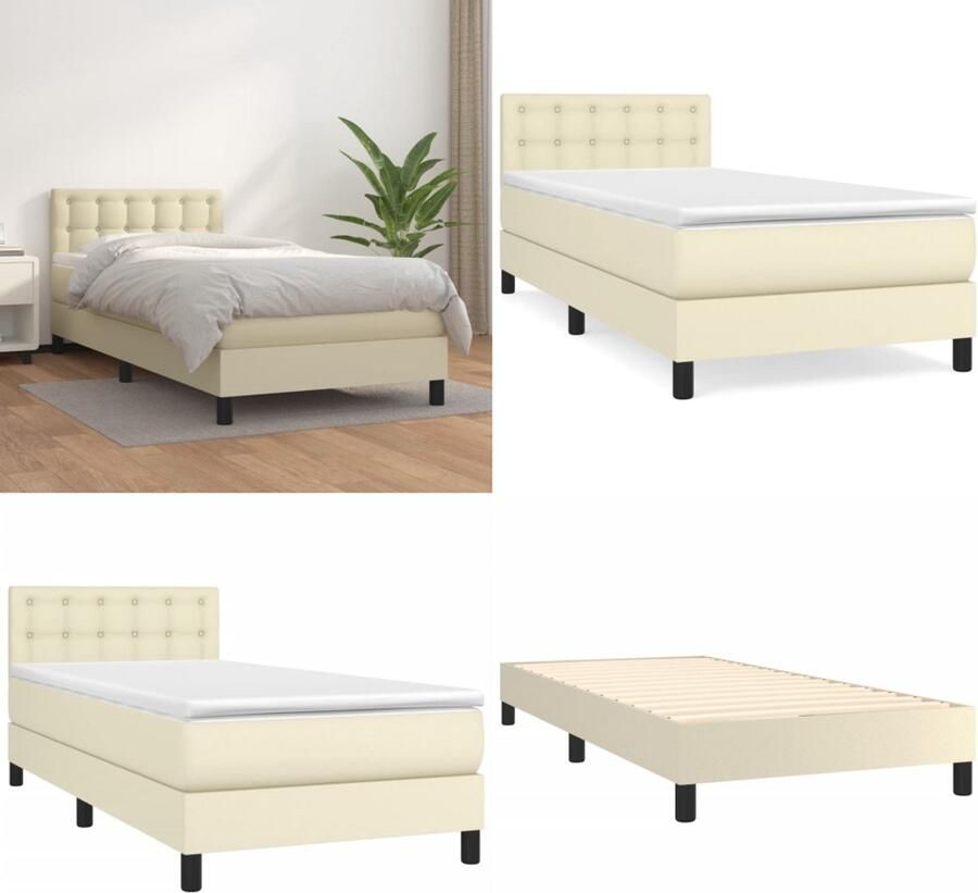 VidaXL Boxspring met matras kunstleer crèmekleurig 90x200 cm Boxspring Boxsprings Bed Slaapmeubel