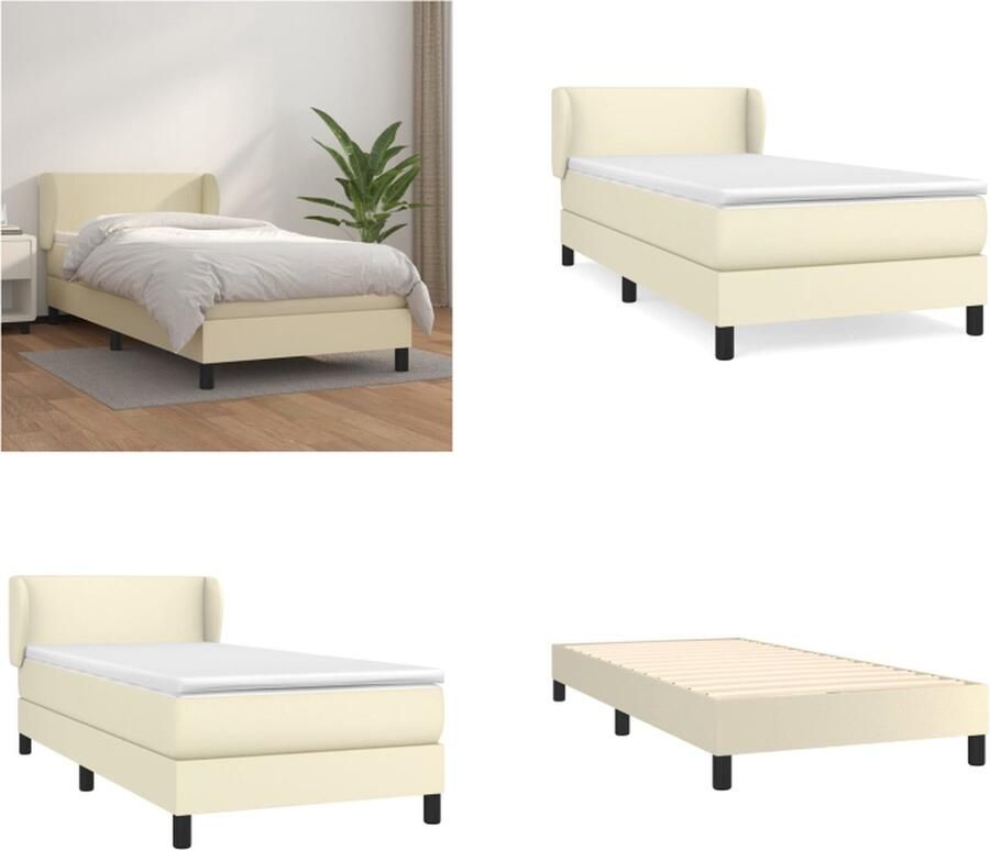 VidaXL Boxspring met matras kunstleer crèmekleurig 90x200 cm Boxspring Boxsprings Bed Slaapmeubel - Foto 3