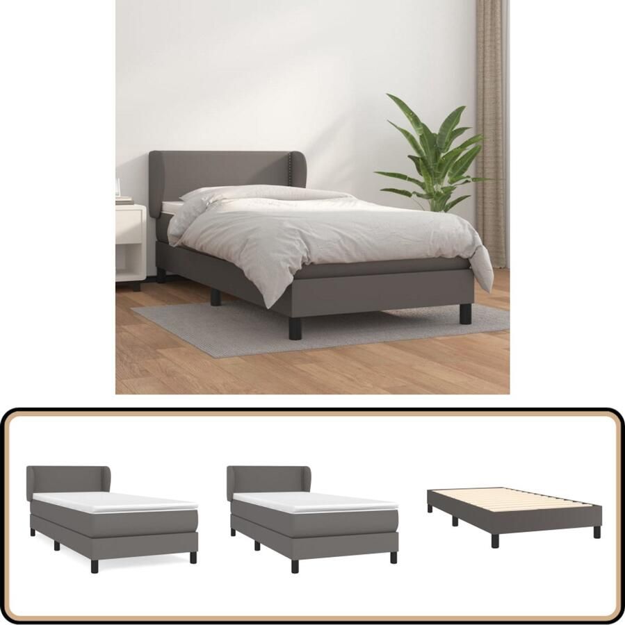 VidaXL Boxspring Grijs 90x200 cm met Matras Boxspring Slaapcomfort Kunstleder Bed Grijs Bed Pocketveer Matras