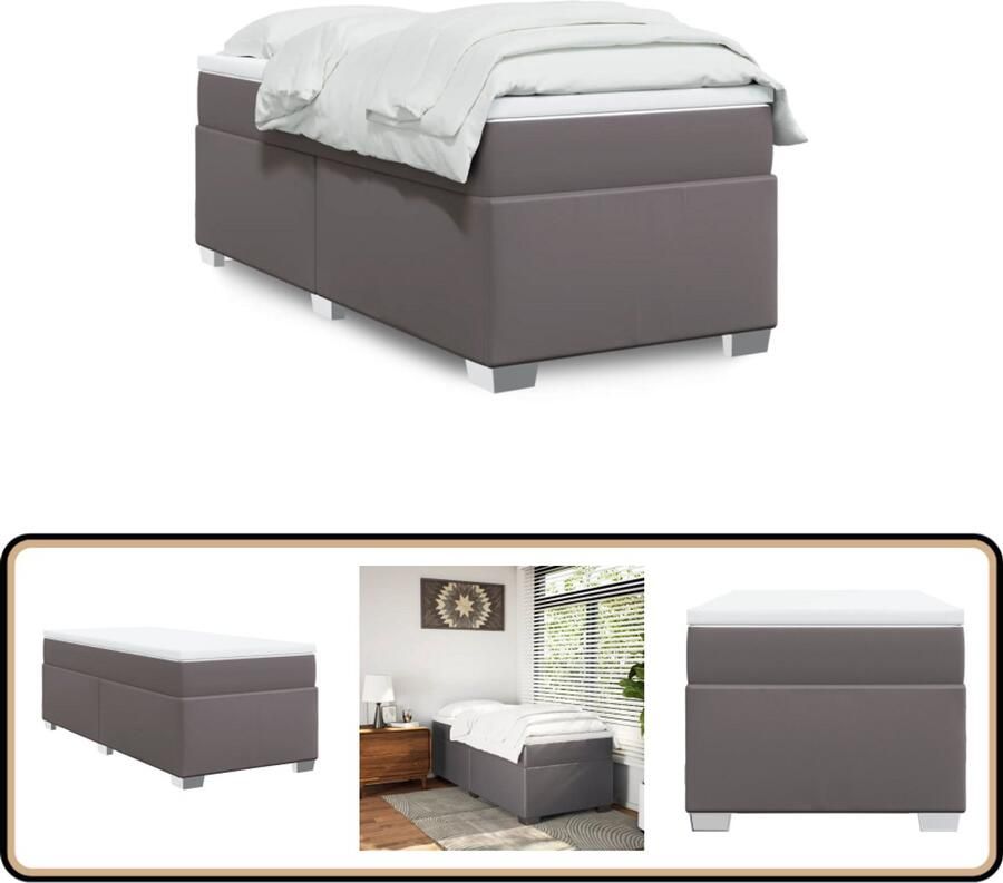 VidaXL Boxspring met matras kunstleer grijs 100x200 cm