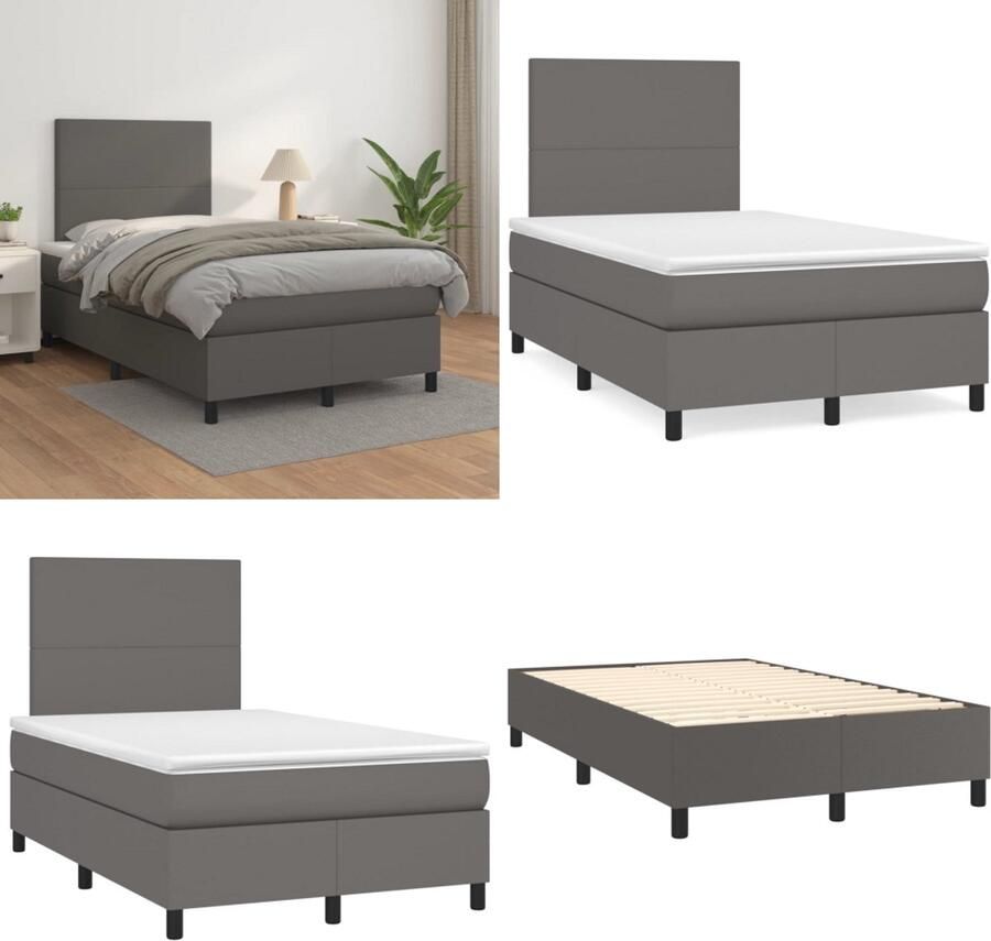 VidaXL Boxspring met matras kunstleer grijs 120x200 cm Boxspring Boxsprings Bed Slaapmeubel