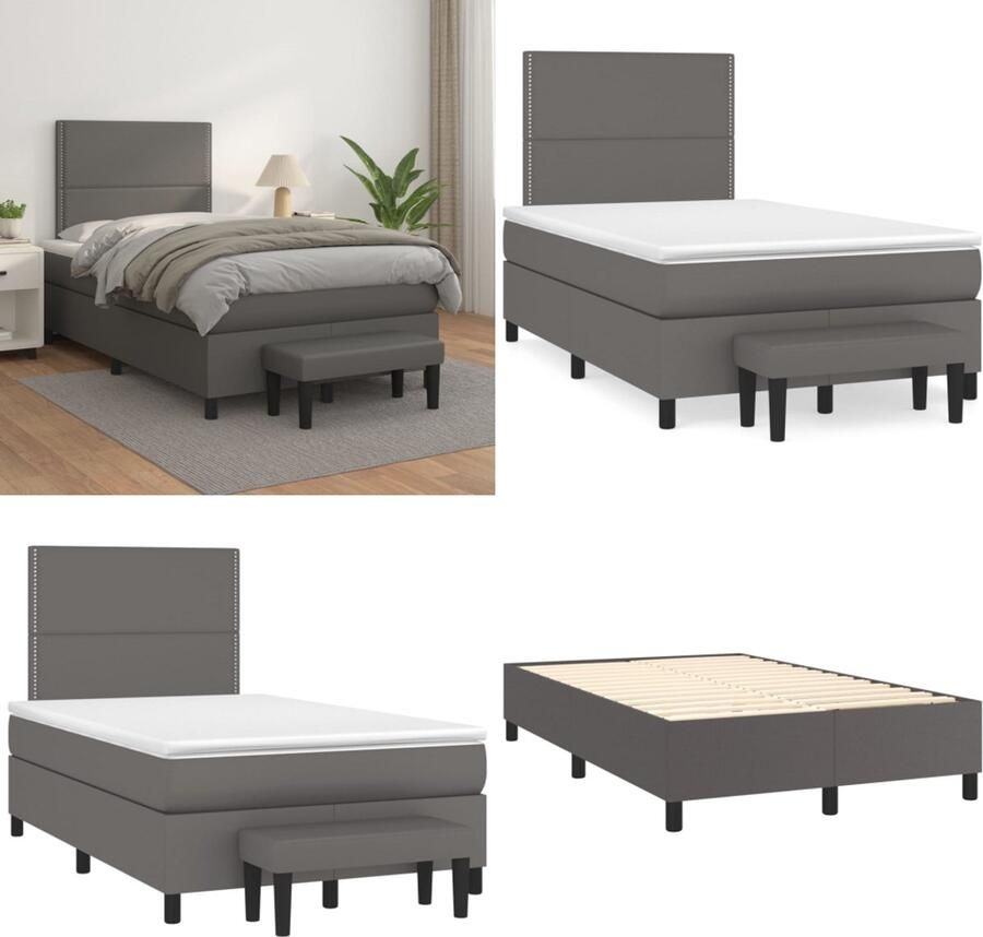 VidaXL Boxspring met matras kunstleer grijs 120x200 cm Boxspring Boxsprings Pocketveringbed Bed