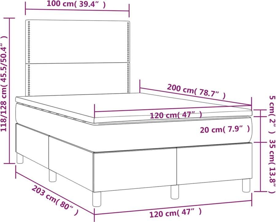 Vida XL Boxspring met matras fluweel donkergrijs 120x200 cm SKU: V3143194 - Foto 4