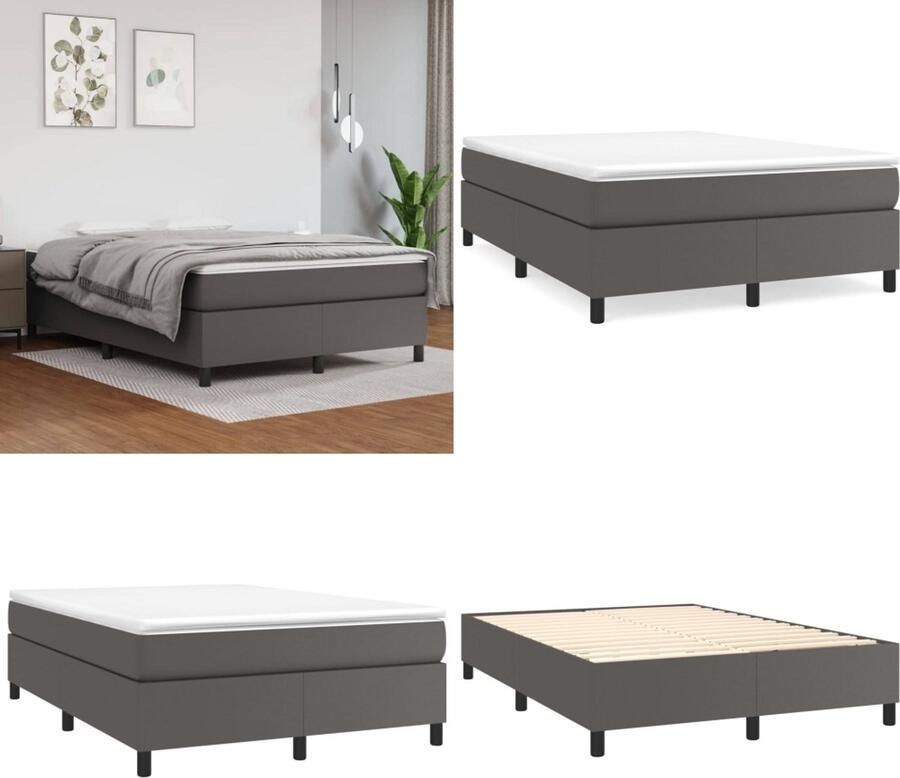 VidaXL Boxspring met matras kunstleer grijs 140x200 cm Boxspring Boxsprings Bed Slaapmeubel