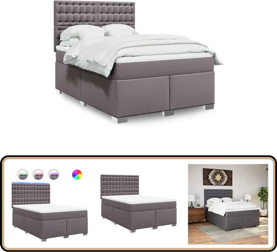 VidaXL Boxspring met matras kunstleer grijs 140x190 cm
