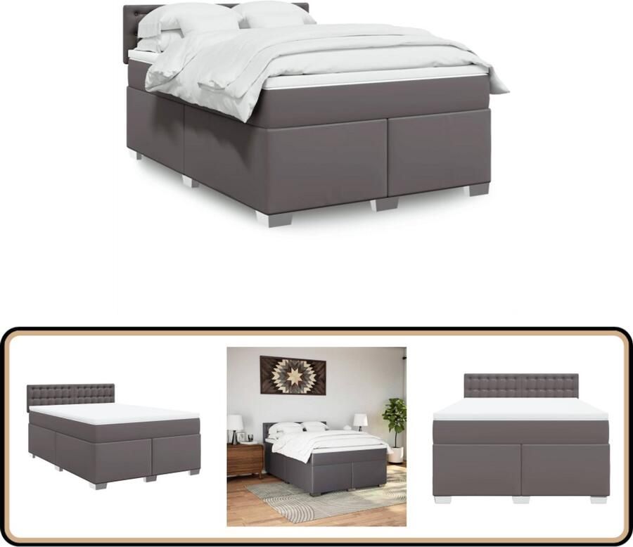 VidaXL Boxspring met matras kunstleer grijs 140x190 cm