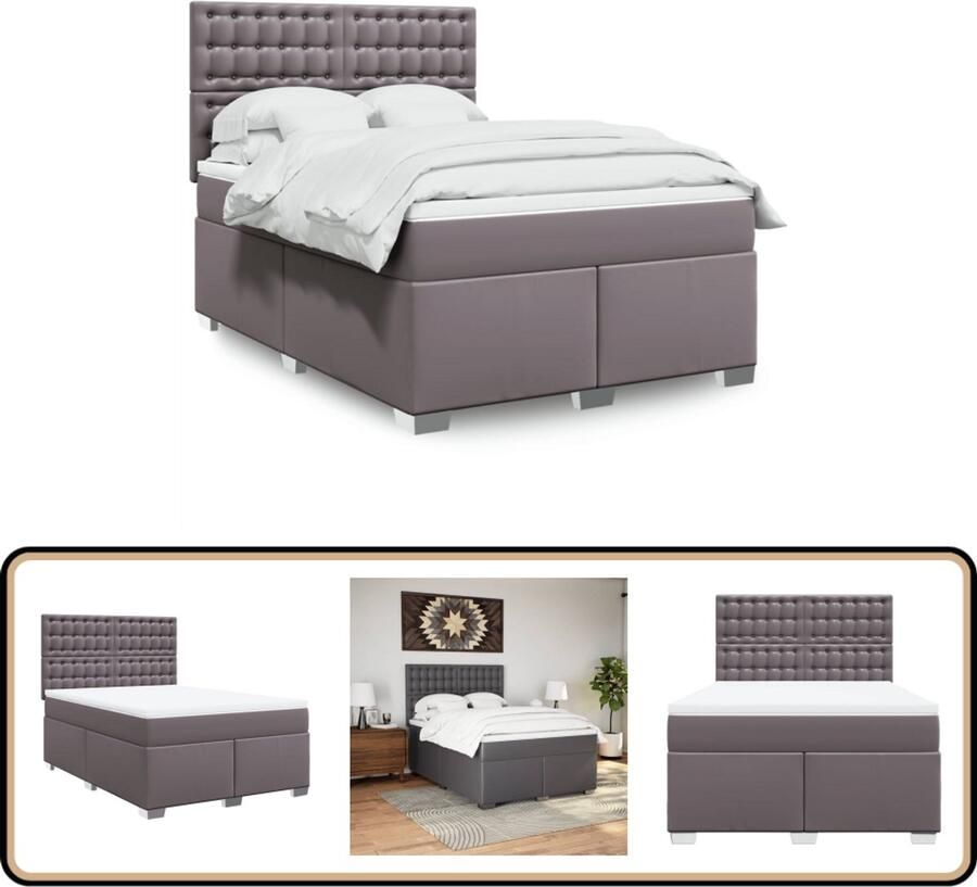 VidaXL Boxspring met matras kunstleer grijs 140x190 cm