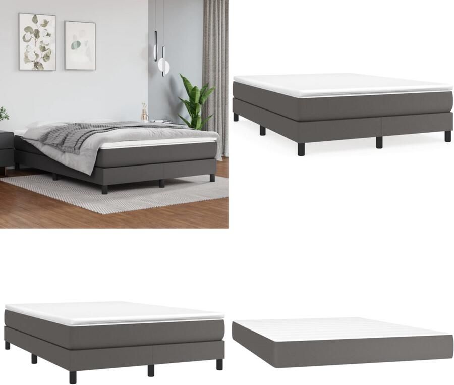 VidaXL -Boxspring-met-matras-kunstleer-grijs-140x200-cm