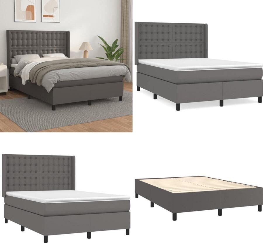 VidaXL Boxspring met matras kunstleer grijs 140x200 cm Boxspring Boxsprings Bed Slaapmeubel