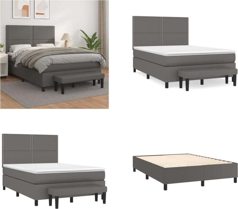 VidaXL Boxspring met matras kunstleer grijs 140x200 cm Boxspring Boxsprings Pocketveringbed Bed - Foto 2