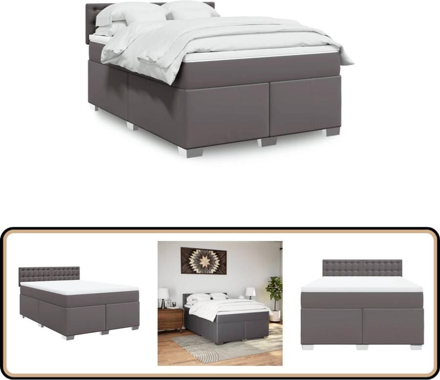 VidaXL Boxspring met matras kunstleer grijs 140x200 cm