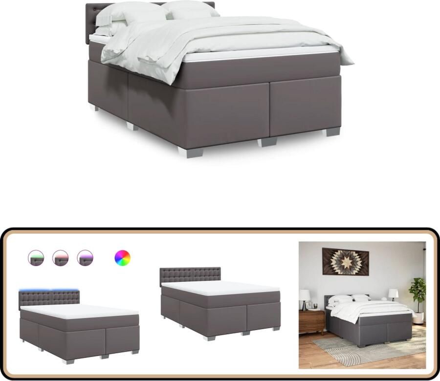 VidaXL Boxspring met matras kunstleer grijs 140x200 cm