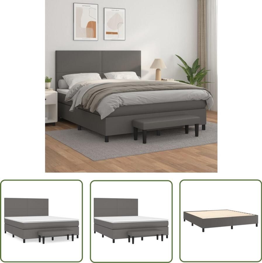 VidaXL Boxspring met matras Kunstleer Grijs 160x200 cm Boxspring Bed Slaapcomfort Boxspring Tweepersoonsbed Elektrisch Verstelbare Hoofdbord