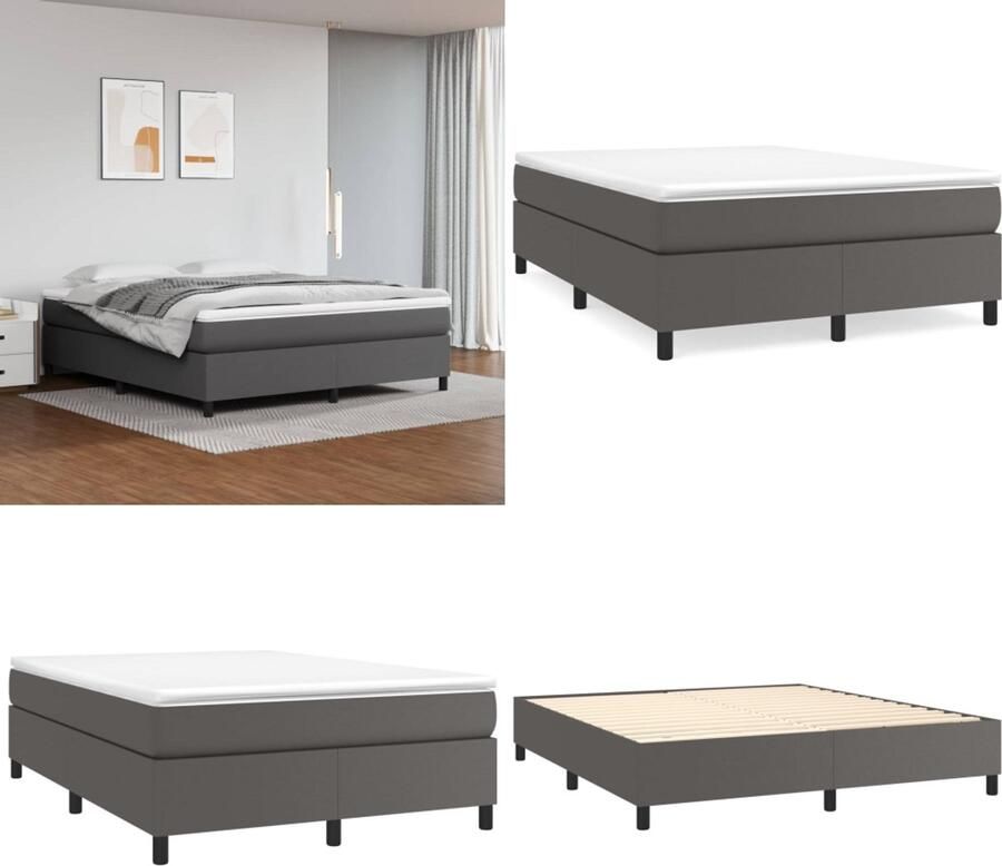 VidaXL -Boxspring-met-matras-kunstleer-grijs-180x200-cm - Foto 2