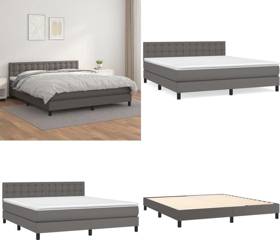 VidaXL Boxspring met matras kunstleer grijs 180x200 cm Boxspring Boxsprings Bed Slaapmeubel