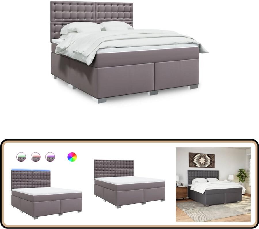 VidaXL Boxspring met matras Kunstleer Grijs 180x200 cm Boxspring Bed Frame Slaapcomfort Led Verlichting Elektrisch Bed
