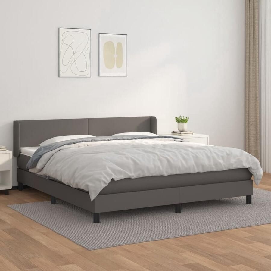 VidaXL Boxspring met matras kunstleer grijs 180x200 cm Boxspring Boxsprings Bed Slaapmeubel